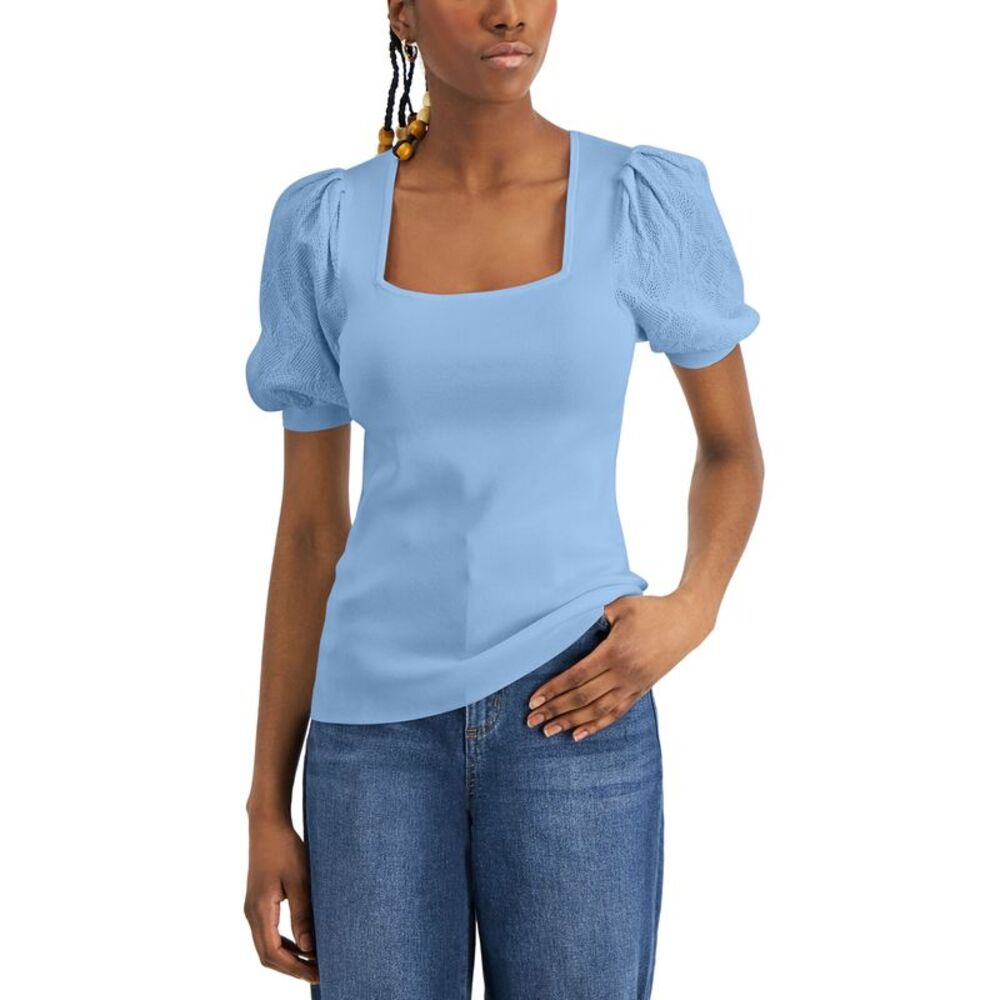 INC International Concepts Womens Pointelle Sleeve Sweater